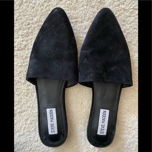 Black suede mules